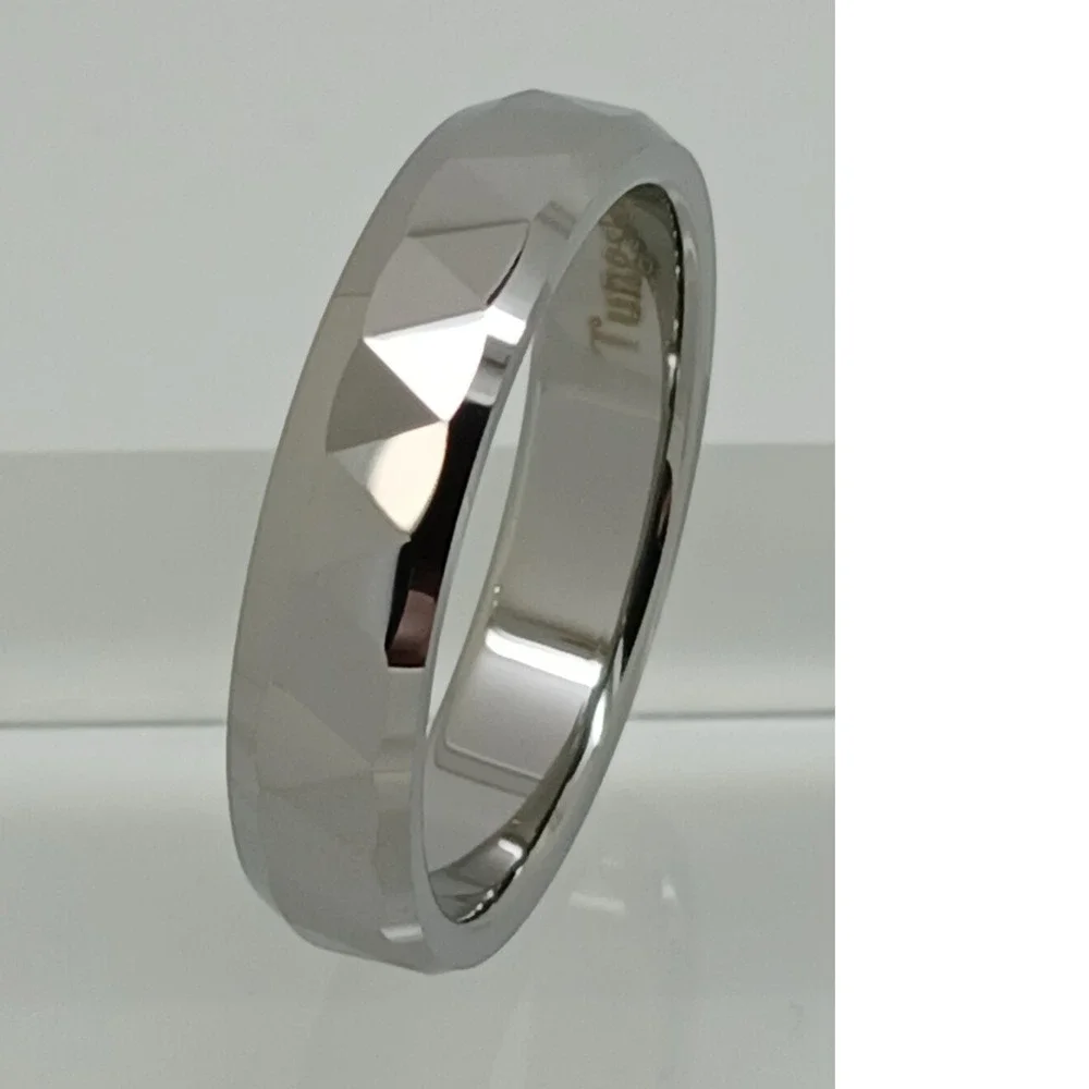 Vintage‎ 90s New Mens Tungsten Carbide 6mm Faceted Geometric Band Ring Size 12.5